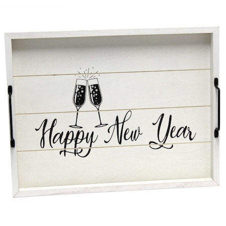 Happy New Year Wood Serving Tray With Handles, 15.50 X 12